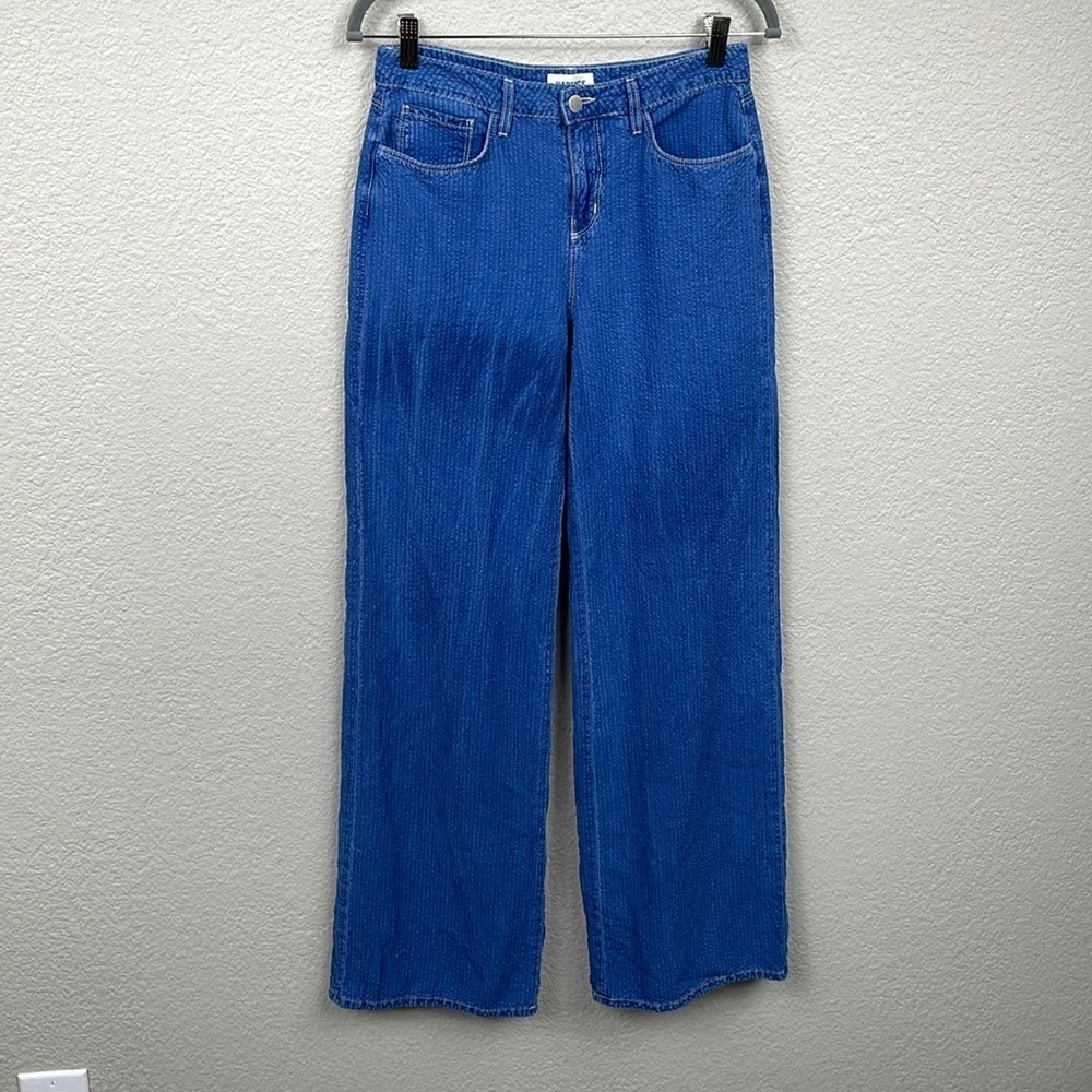New L’Agence Alicent High Rise Wide Leg Jeans Lightweight Heron Blue FLAW Sz 25